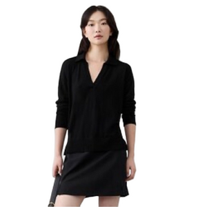 Banana Republic black Johnny Collar Vneck Wool Blend Sweater Large